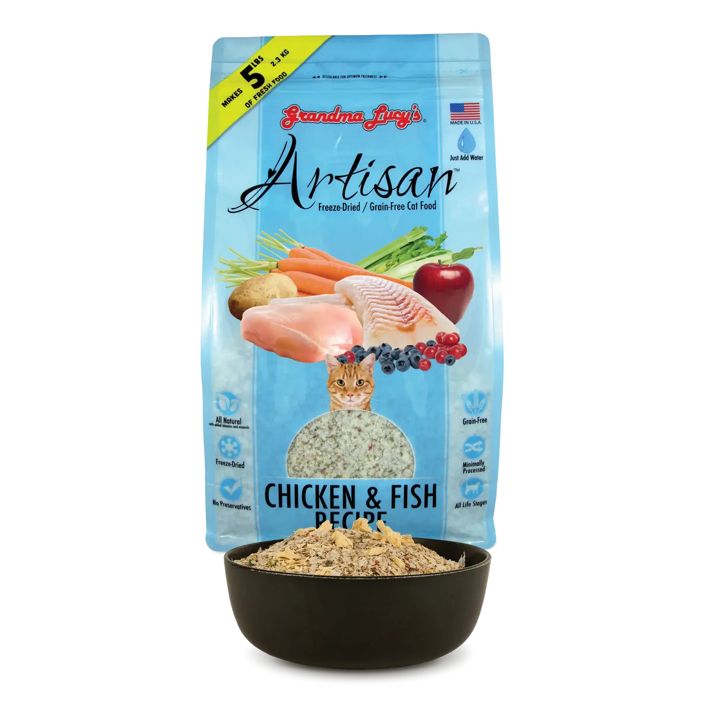 Grandma Lucy's Artisan Freeze-Dried Chicken & Fish Grain-Free Cat Food 無穀物冷凍乾燥雞+魚肉貓糧– 1lb